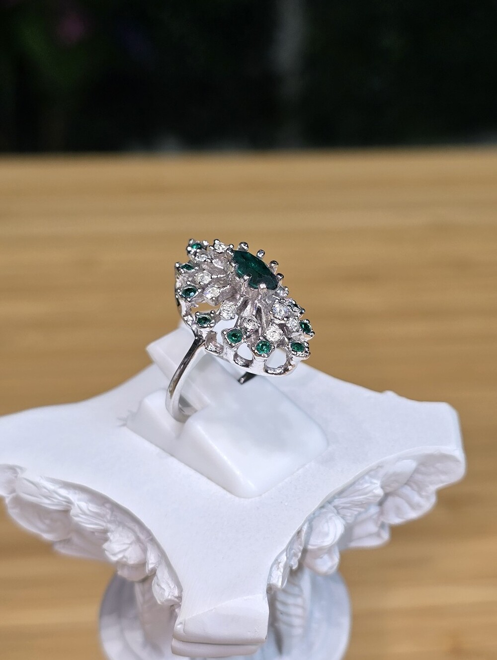 Emerald Green Tone Marquise Cluster Ring - Women Jewelry - Picture 8 of 12